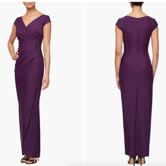 Alex Evenings Sumer Plum Purple Embellished Jersey Column Gown - Picture 1 of 1
